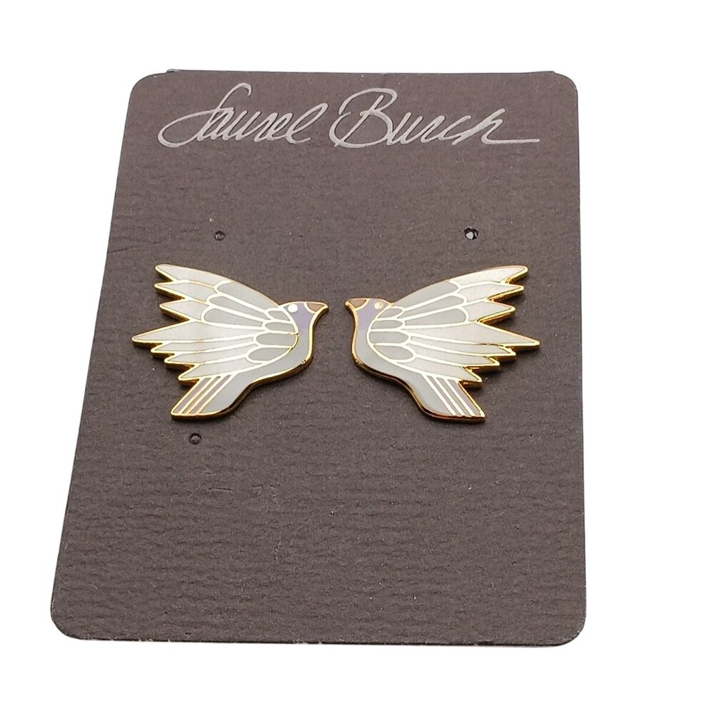 Laurel Burch Vintage Gold-Filled Dove Wing Celeste Earrings Handcrafted Surgical